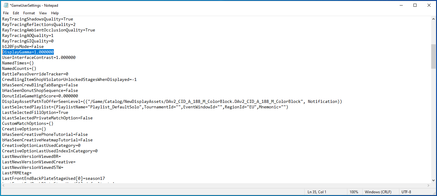Impostare DisplayGamma su 1.000000.