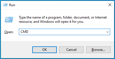 Digita cmd in Esegui e premi Invio.