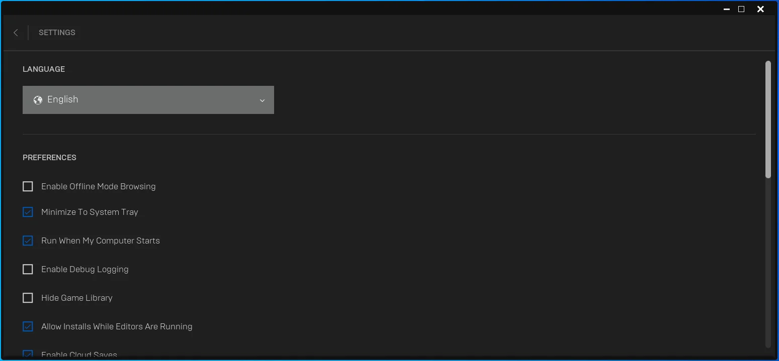 Vai su Impostazioni in Epic Games Launcher.