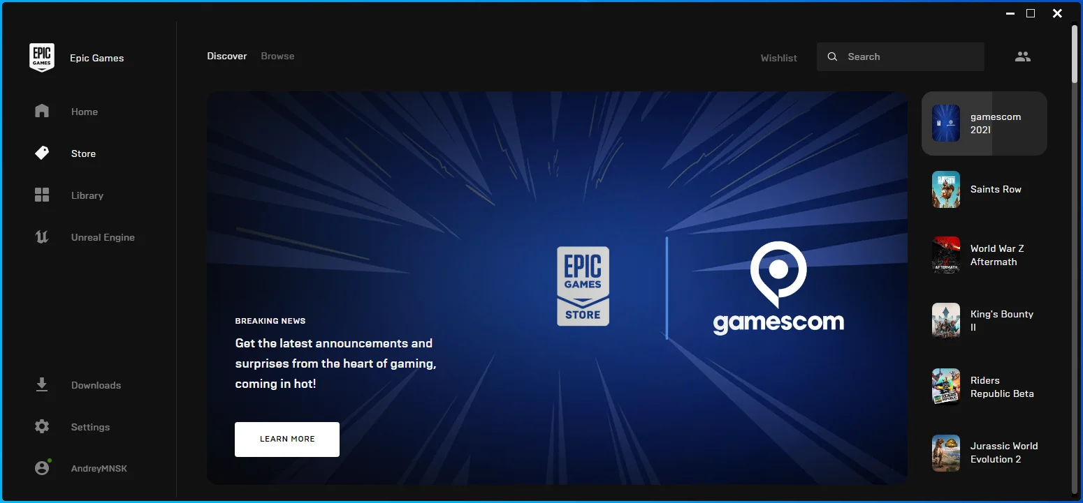 Apri il lanciatore di Epic Games.