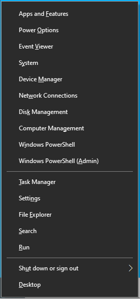 Premi Win + X per aprire il menu Power User.