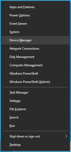 Seleziona Gestione dispositivi dal menu Win + X.