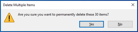 Fare clic su Sì per eliminare i file in modo permanente.