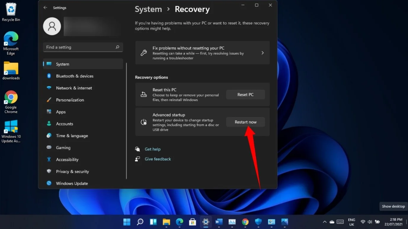 ตัวเลือกการกู้คืนระบบ Windows 11