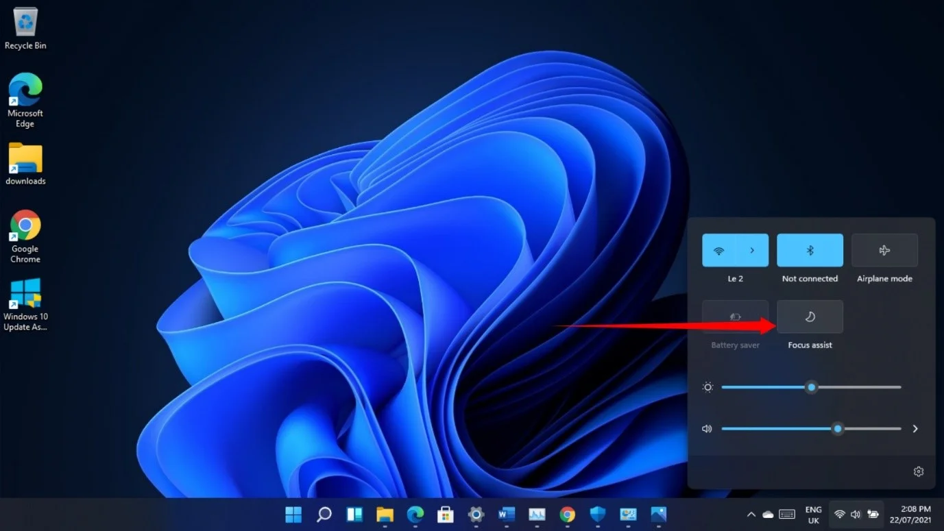คลิกที่ไอคอน Focus Assistant บน Windows 11