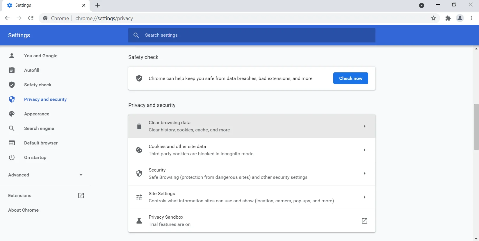 Seleccione "Borrar datos de navegación" en "Configuración de privacidad".