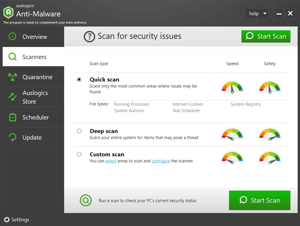 Ejecute un escaneo rápido con Auslogics Anti-Malware.