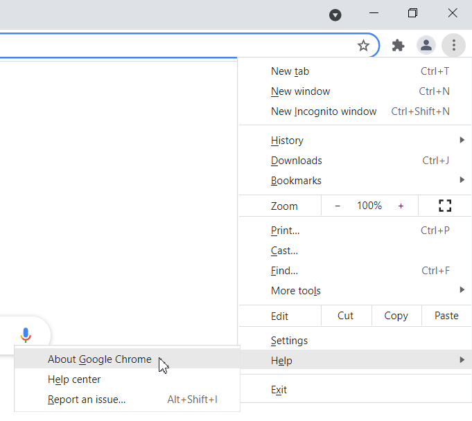 Haga clic en Ayuda y seleccione "Acerca de Google Chrome"