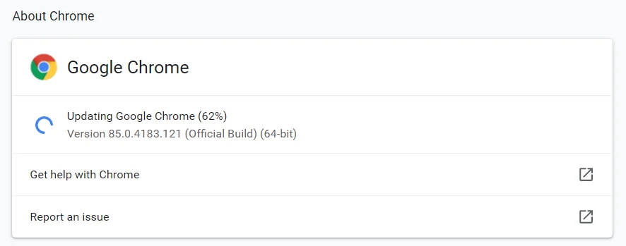 Espera mientras se actualiza Chrome.