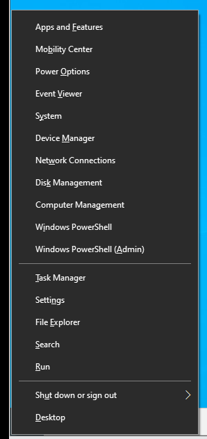 اضغط على مجموعة Win + X لفتح قائمة Power User