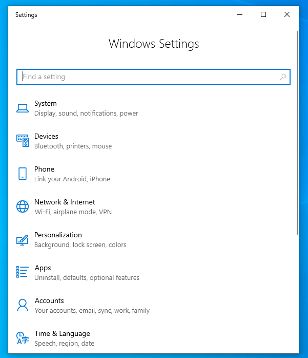 افتح لوحة إعدادات Windows