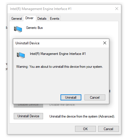قم بإلغاء تثبيت واجهة Intel Management Engine