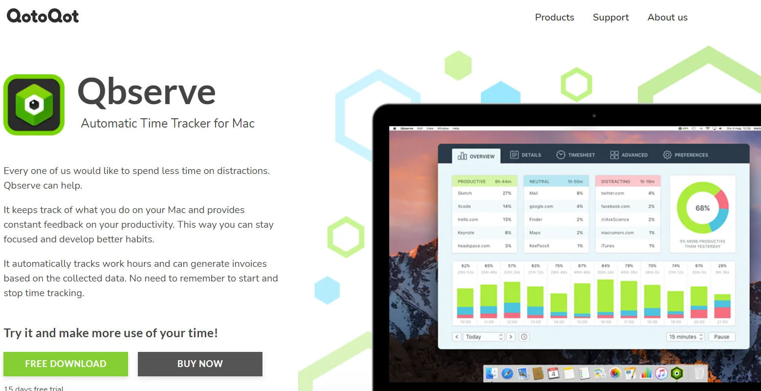 Qbserve เป็นตัวติดตามเวลาที่ออกแบบมาโดยเฉพาะสำหรับ macOS