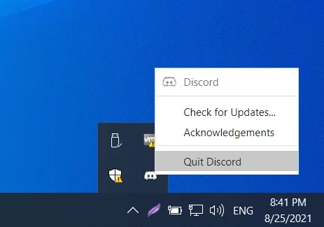 Selecione "Sair do Discord" para continuar.