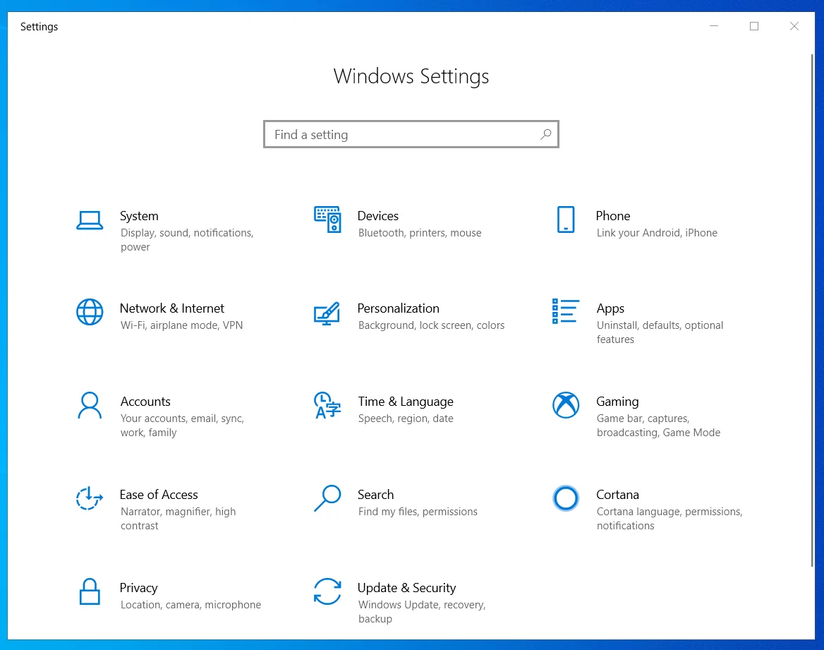 Abra o aplicativo Configurações do Windows.