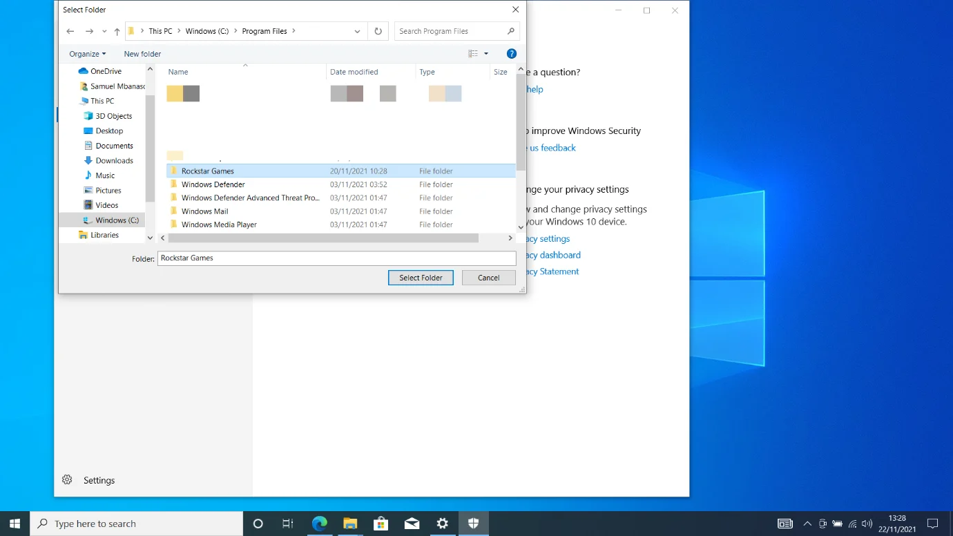 Navega a la carpeta de instalación de Rockstar Games Launcher y selecciónala