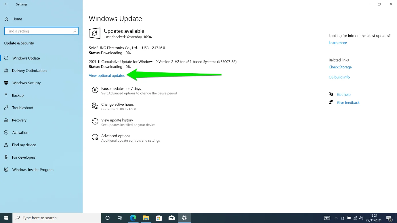 Haga clic en Ver actualizaciones opcionales