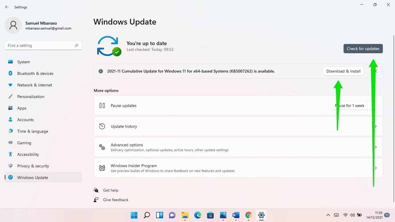 Clique em Baixar e Instalar na janela do Windows Update