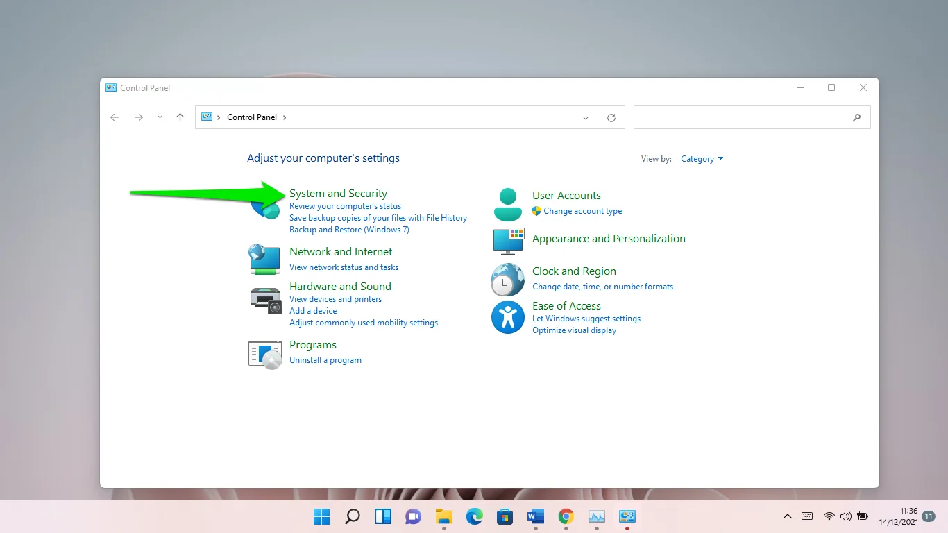 Configurar o sistema e a segurança após a abertura do painel de controle
