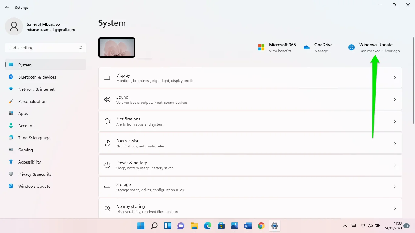 Escolha Windows Update no canto superior direito das Configurações