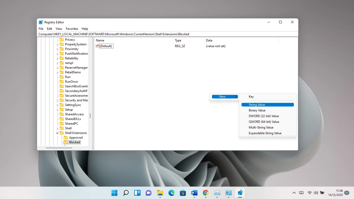 Configurar um novo valor de string no Registro do Windows