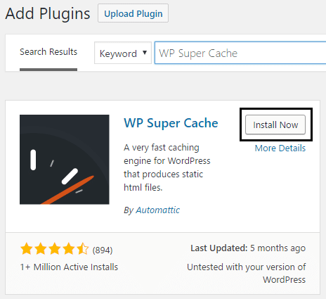 rechercher le plug-in WP Super Cache