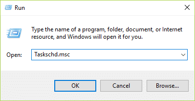 apăsați tasta Windows + R apoi tastați Taskschd.msc și apăsați Enter pentru a deschide Task Scheduler