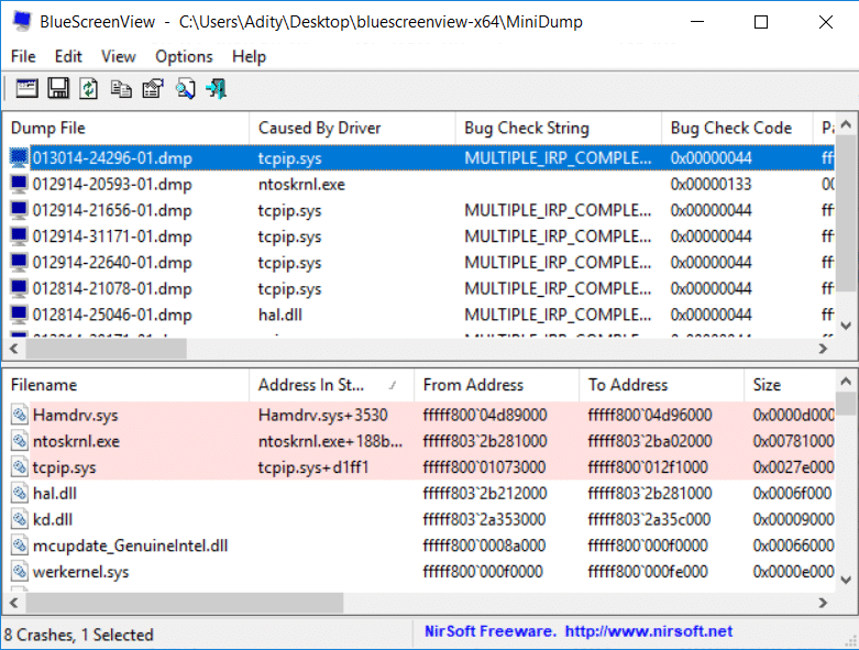 Selectați MULTIPLE_IRP_COMPLETE_REQUESTS și căutați cauza cauzată de driver