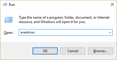 Tastați eventvwr în run pentru a deschide Event Viewer