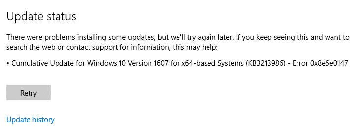 Remediați eroarea de actualizare Windows 10 0x8e5e0147