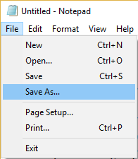 Din meniul Notepad, faceți clic pe Fișier, apoi selectați Salvare ca