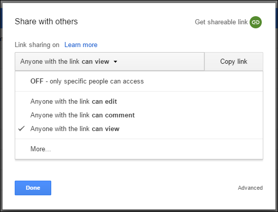 ตัวเลือก "แชร์กับผู้อื่น" ใน Google สไลด์
