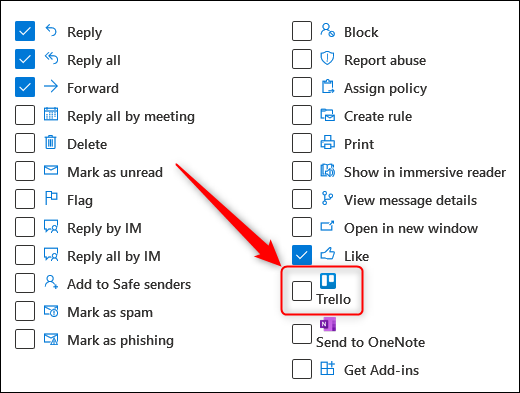 Trello eklentisinin vurgulandığı eylem onay kutuları