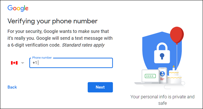 L'écran "Vérification de votre numéro de téléphone" sur Google.