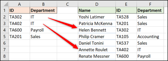 XLOOKUP pour une correspondance exacte