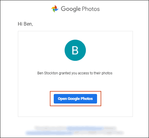 Fai clic su Apri Google Foto nell'e-mail di invito