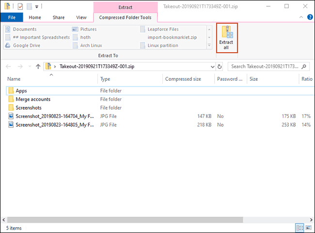 Nel file zip dell'archivio, fai clic su Estrai tutto