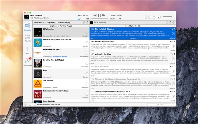Mac'te aşağı yayın podcast oynatıcı.