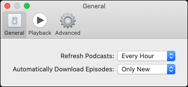 Podcast'ler uygulamasındaki "Genel" sekmesi.