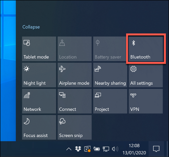 Haz clic en el mosaico "Bluetooth".