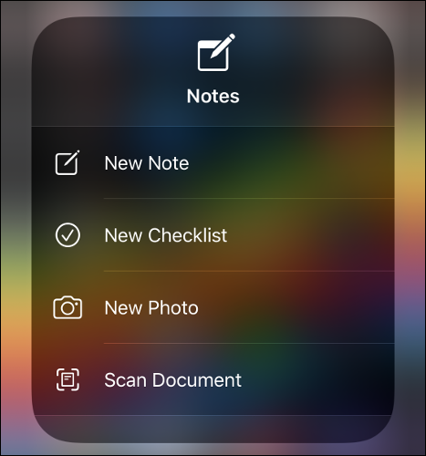 Das Menü der Notes-App.