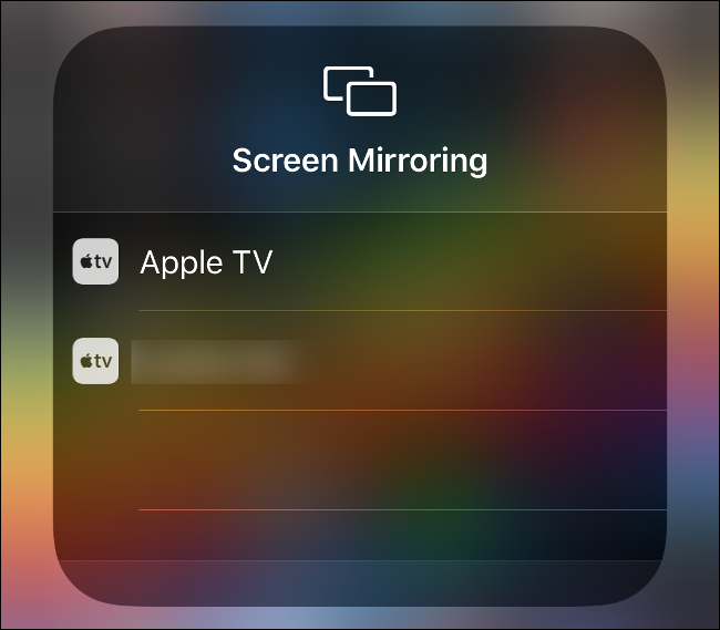 Das Menü „Screen Mirroring“ im Control Center.