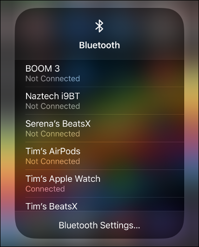 Das „Bluetooth“-Menü im Control Center.