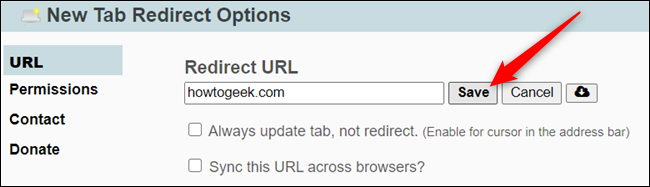 URL'yi girin ve ardından tüm değişiklikleri kaydetmek için "Kaydet"i tıklayın.