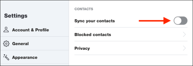 Toggle-On "Sinkronkan Kontak Anda."