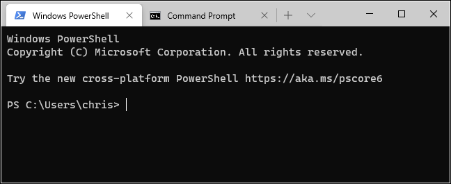 Registerkarten PowerShell und Eingabeaufforderung in Windows Terminal.