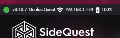 SideQuest connesso a un visore Oculus Quest.