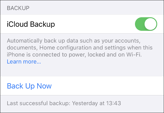 تبديل على خيار "النسخ الاحتياطي على iCloud" في "إعدادات" iOS.