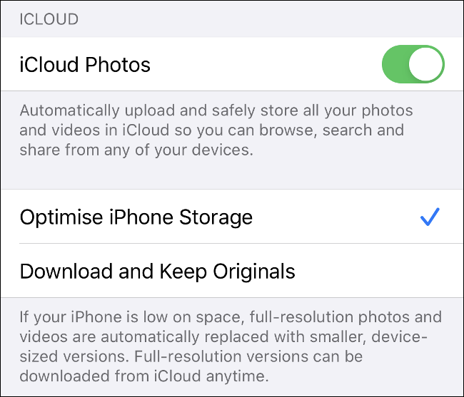 تبديل على خيار "صور iCloud" على iOS ،