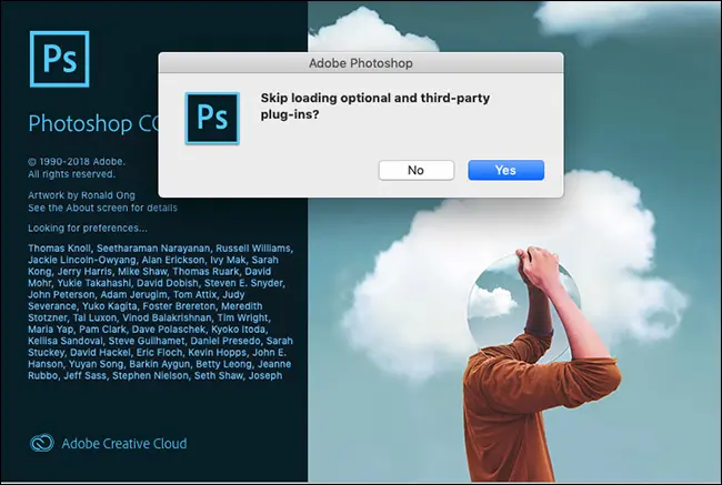 "Lewati Memuat Plugin Opsional dan Pihak Ketiga?" meminta di Photoshop.
